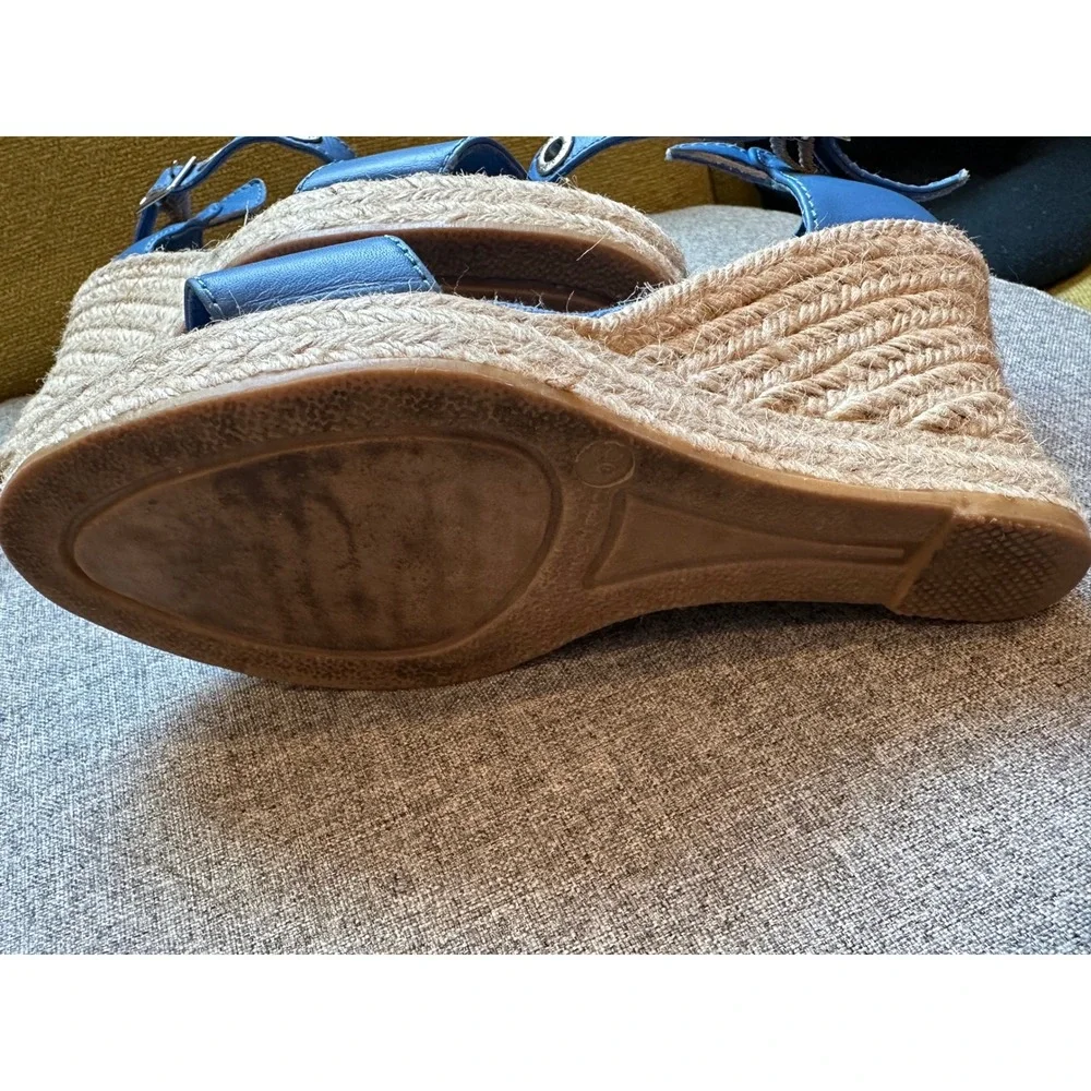 Escales Paris Blue Leather Espadrille Wedge Sandals Limited Edition 001/380 6